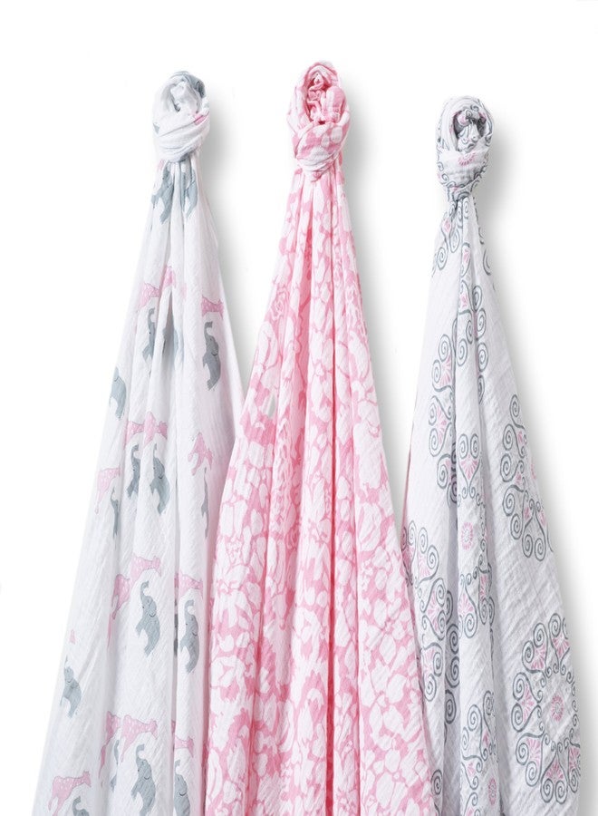 SwaddleDesigns Large Marquisette Receiving Swaddle Blankets for Baby Boys/Girls, Soft Premium Cotton Muslin, Boutique Quality, Best Shower Gift, SwaddleLite Pink Lush Safari, Parent Picks Award Winner , Pink, Gray, Sterling , 46x46 inches - Image 1